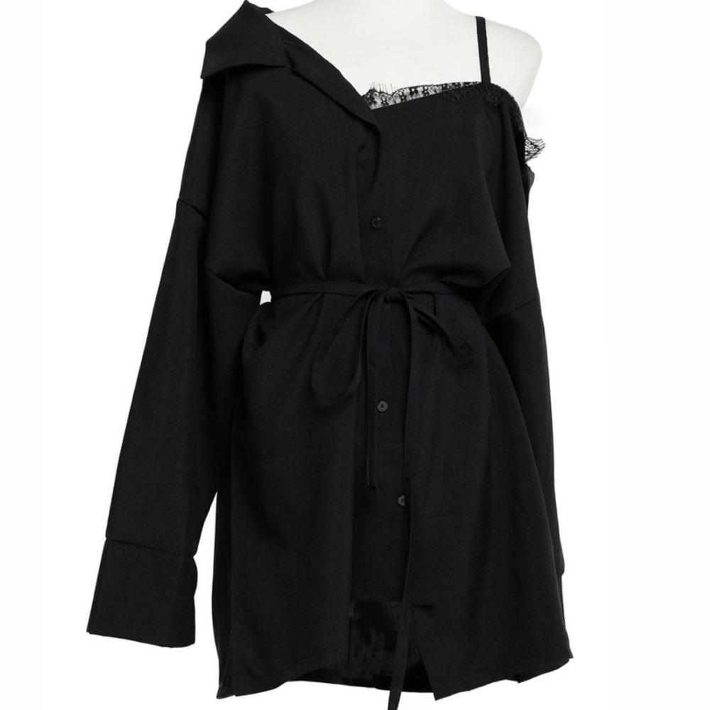 NWT Storets Vera Asymmetric Shirt Dress - Black Small
